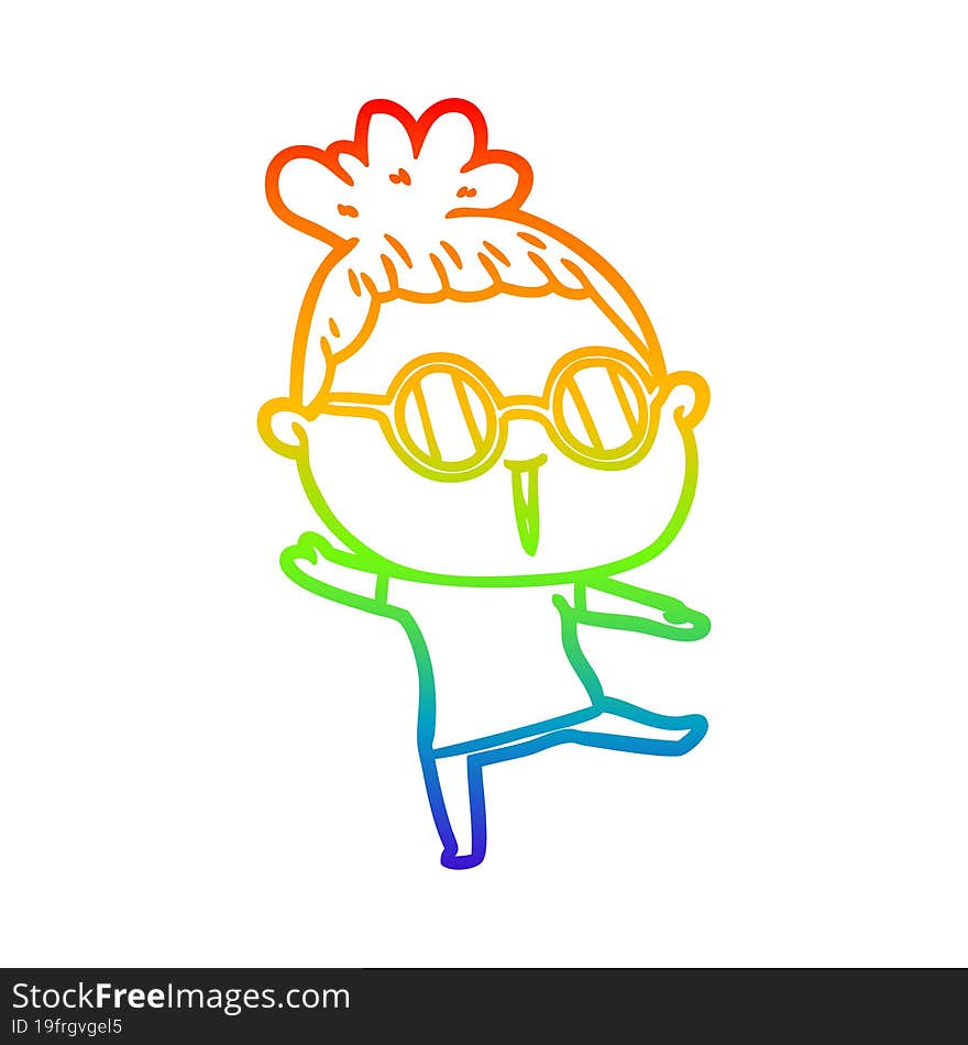 rainbow gradient line drawing of a cartoon woman wearing spectacles