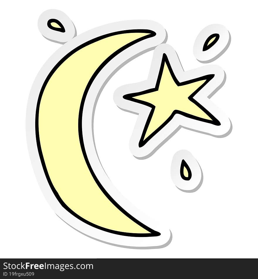 Sticker Cartoon Doodle Of The Moon And A Star