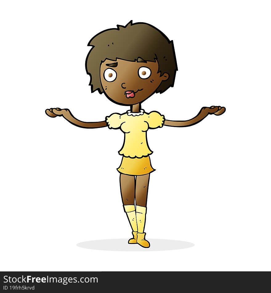 Cartoon Woman Spreading Arms