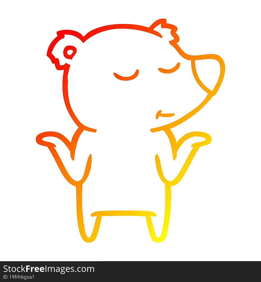 warm gradient line drawing happy cartoon bear shrugging shoulders