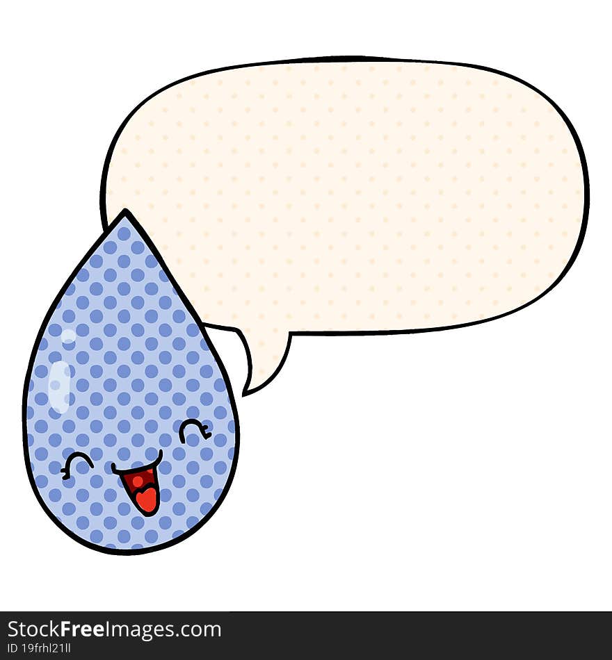 cartoon raindrop and speech bubble in comic book style