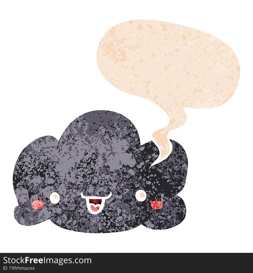 Cute Cartoon Cloud And Speech Bubble In Retro Textured Style