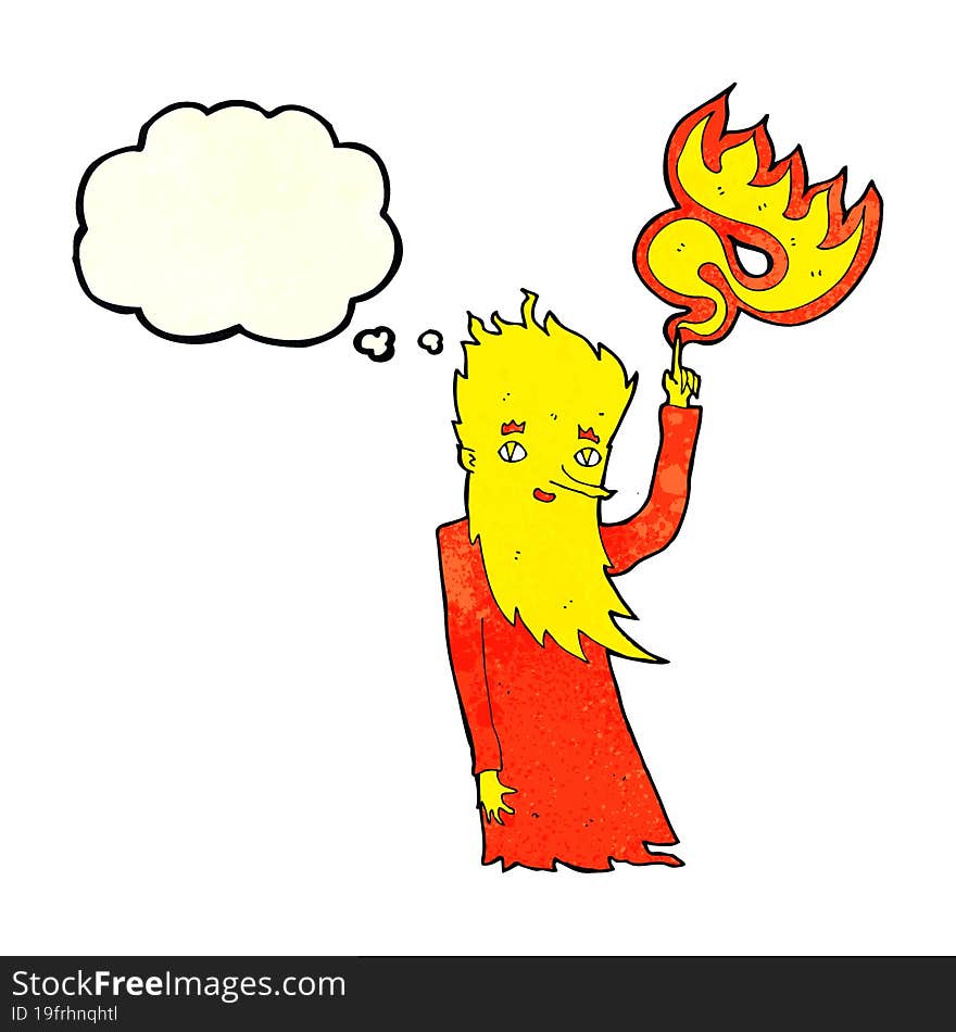 Cartoon Fire Spirit With Thought Bubble