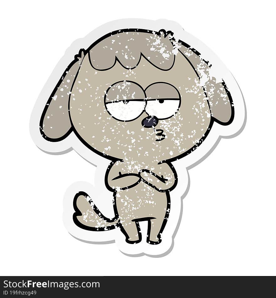 Distressed Sticker Of A Cartoon Bored Dog