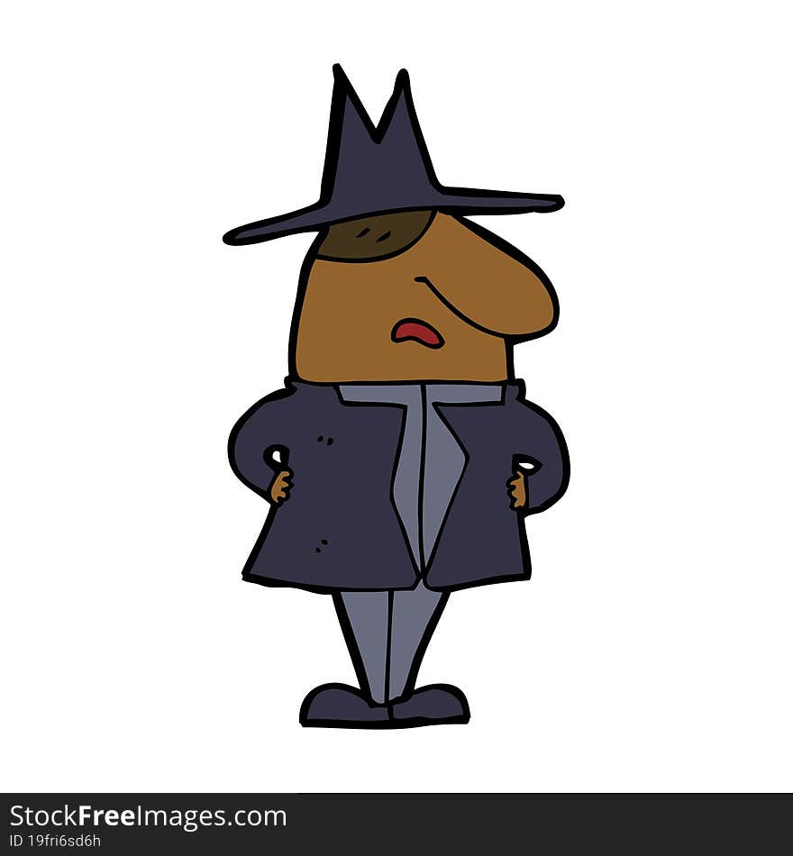 cartoon man in coat and hat