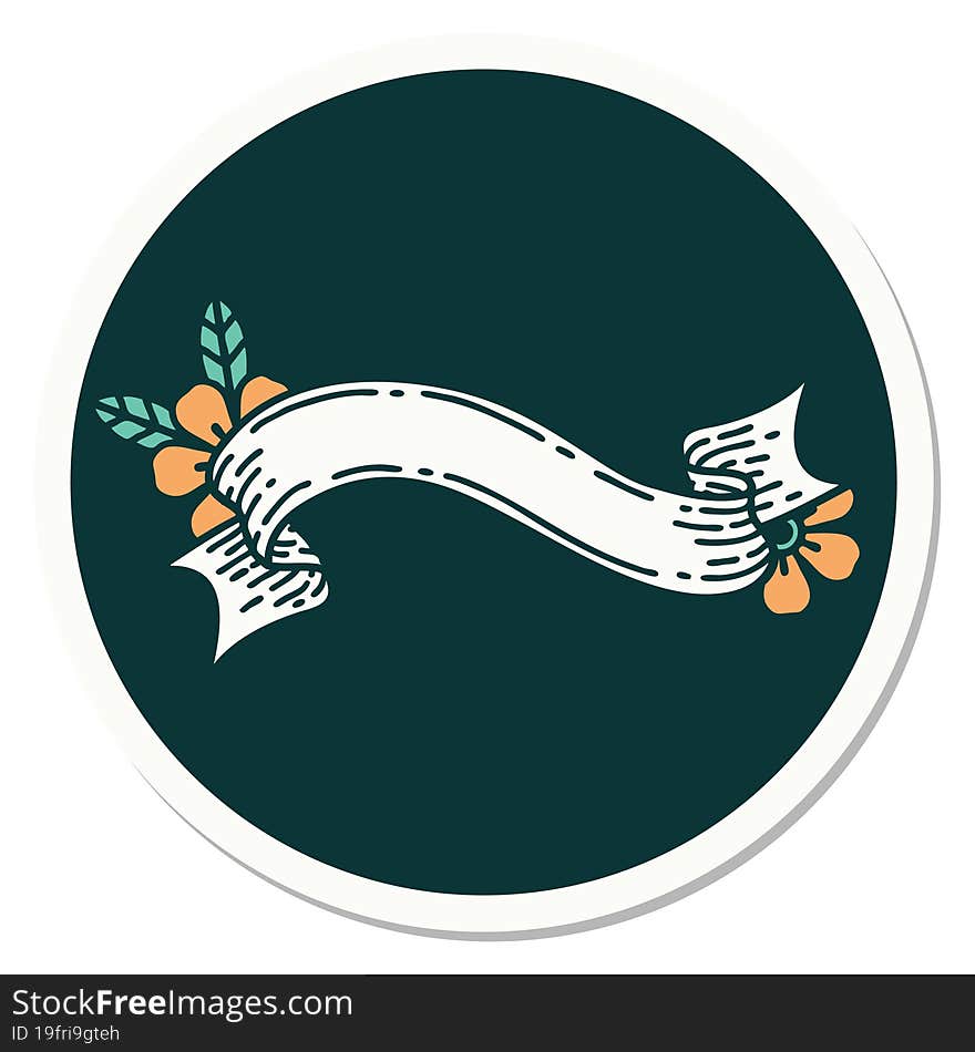 sticker of tattoo in traditional style of a banner and flowers. sticker of tattoo in traditional style of a banner and flowers