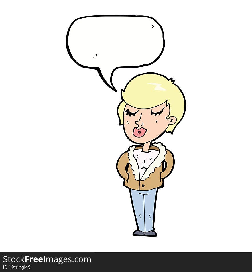 Cartoon Cool Relaxed Woman With Speech Bubble