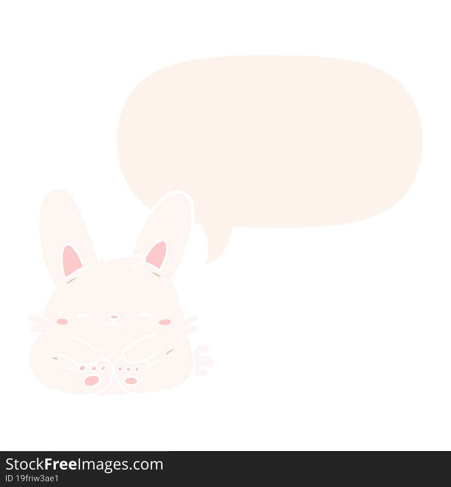 Cute Cartoon Bunny Rabbit And Speech Bubble In Retro Style