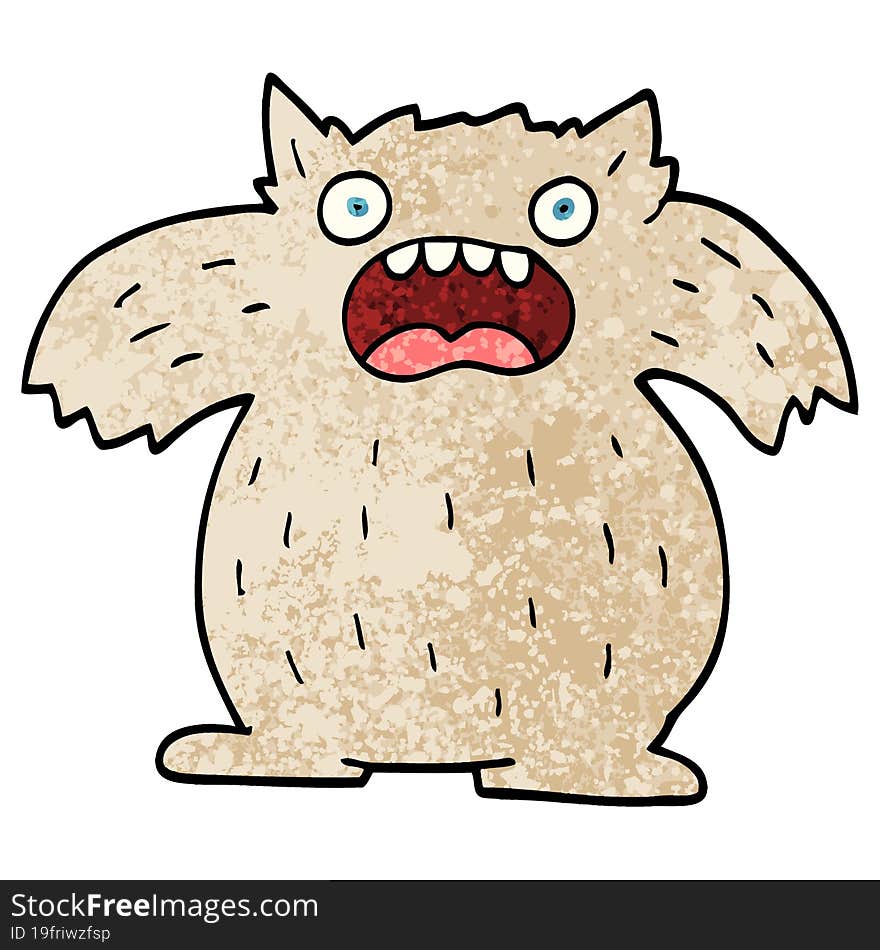 Grunge Textured Illustration Cartoon Yeti Monster