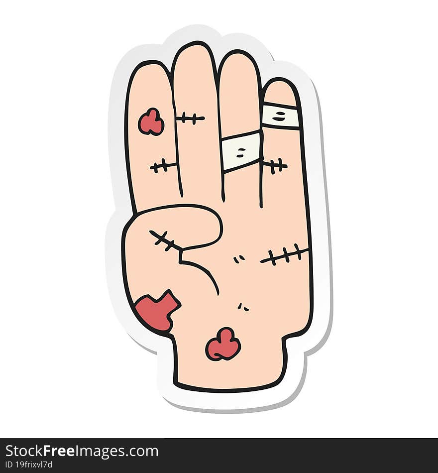 sticker of a cartoon injured hand