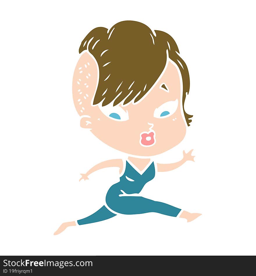 Flat Color Style Cartoon Surprised Girl