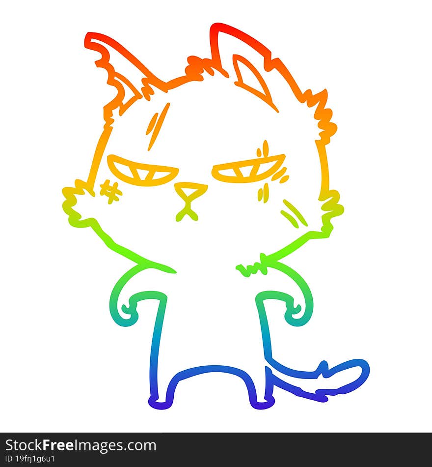 rainbow gradient line drawing tough cartoon cat