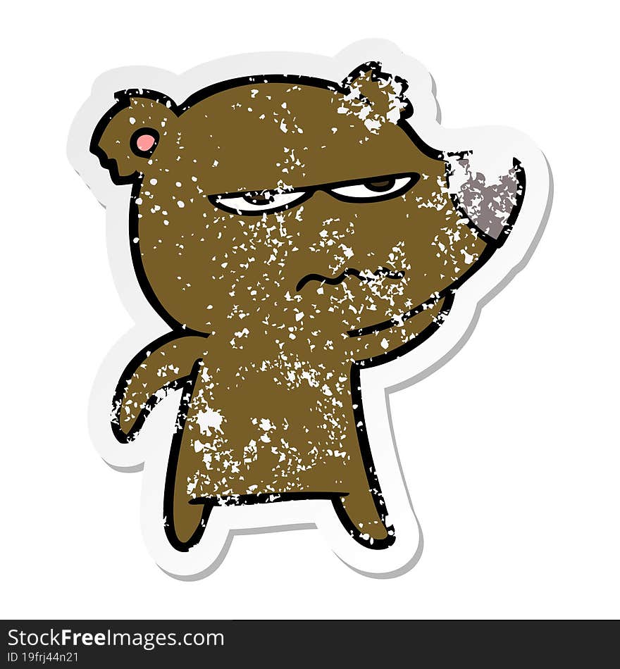 distressed sticker of a angry bear cartoon