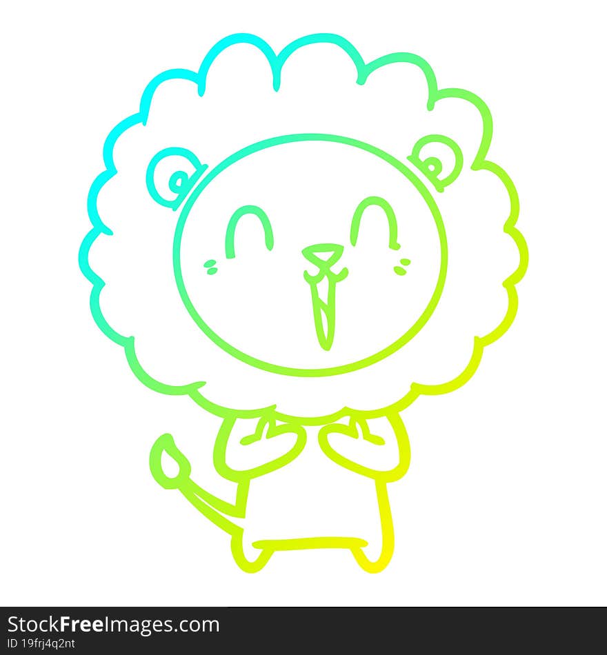 cold gradient line drawing of a laughing lion cartoon