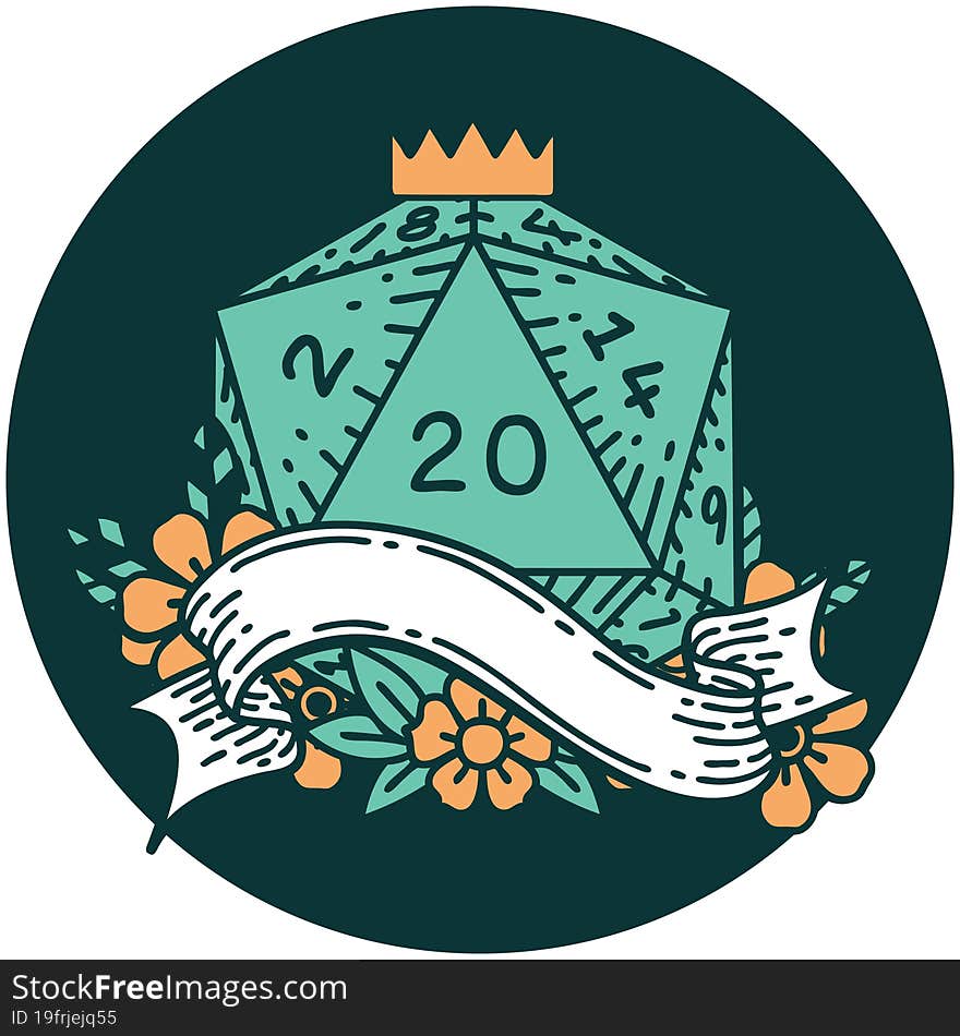 natural twenty D20 dice roll icon