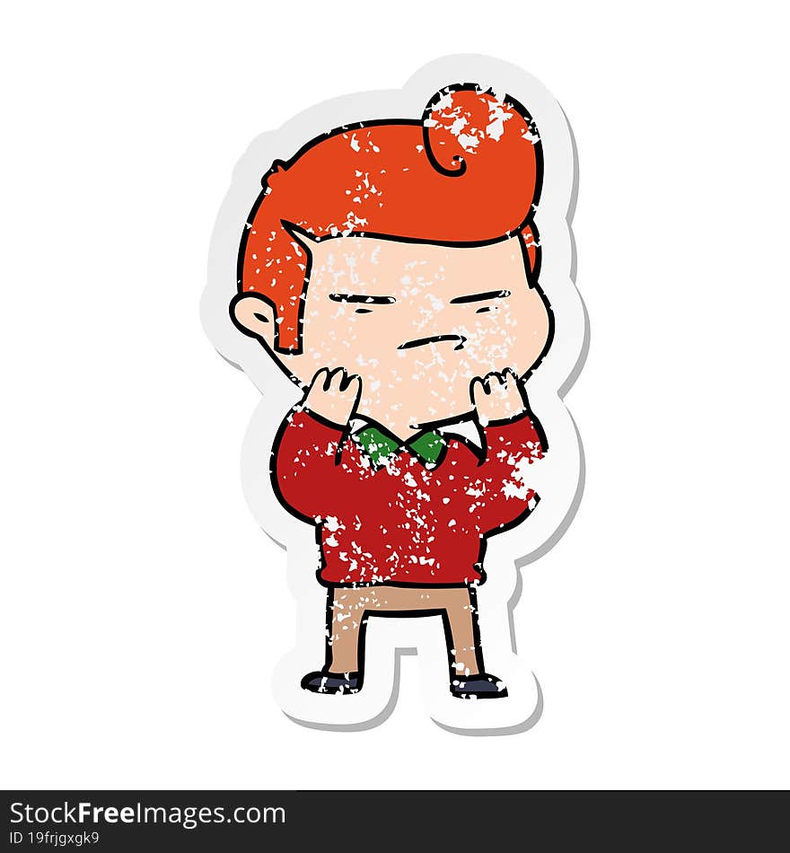 Distressed Sticker Of A Cartoon Cool Guy With Fashion Hair Cut