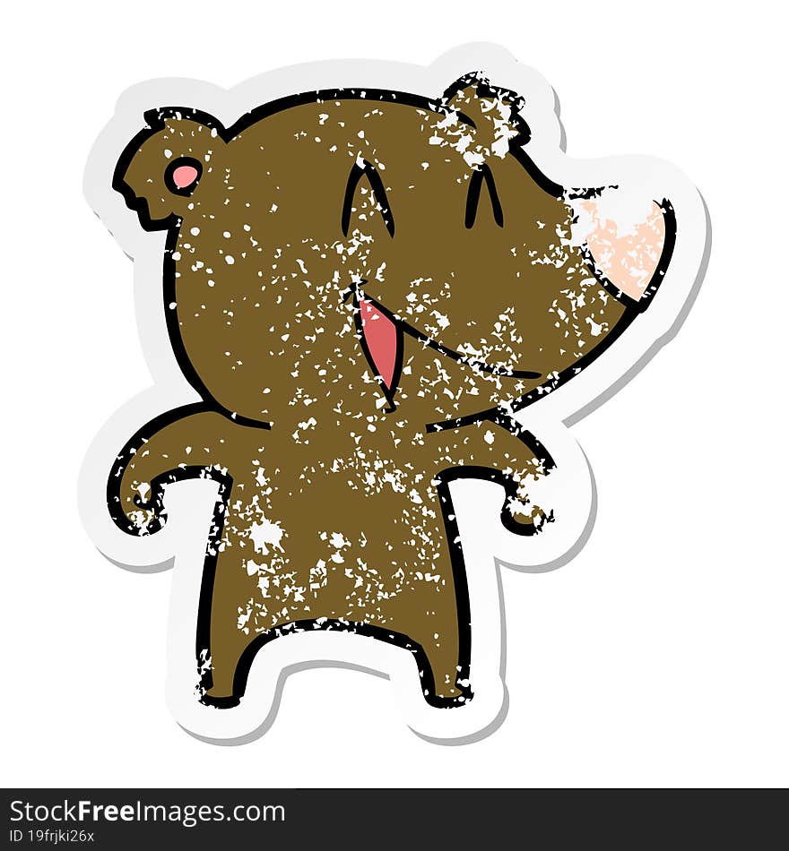 distressed sticker of a laughing bear cartoon