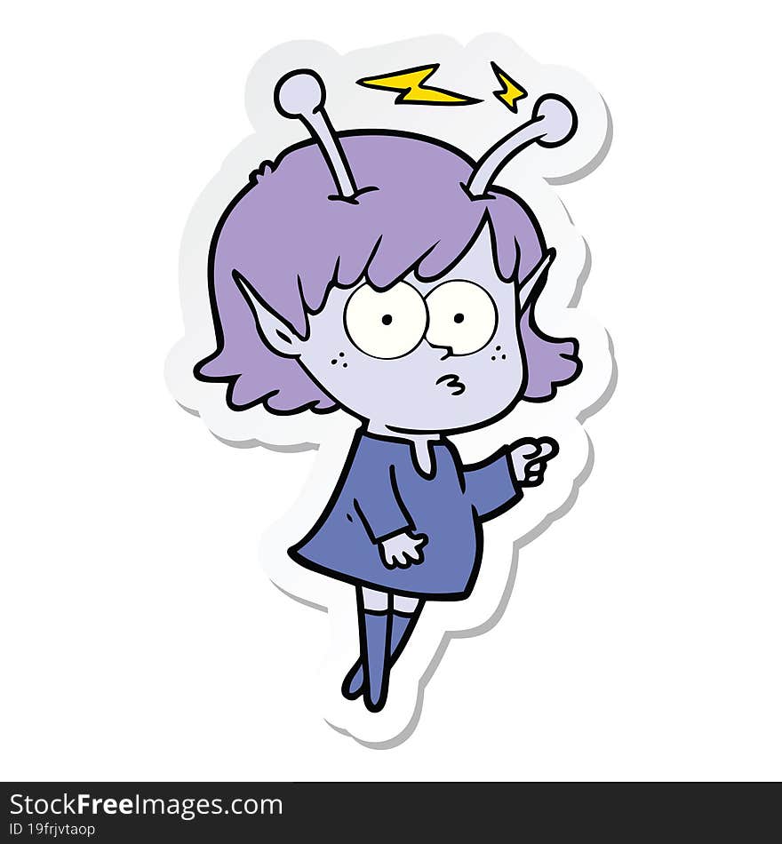 sticker of a cartoon alien girl