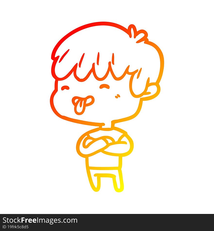 Warm Gradient Line Drawing Boy Sticking Out Tongue