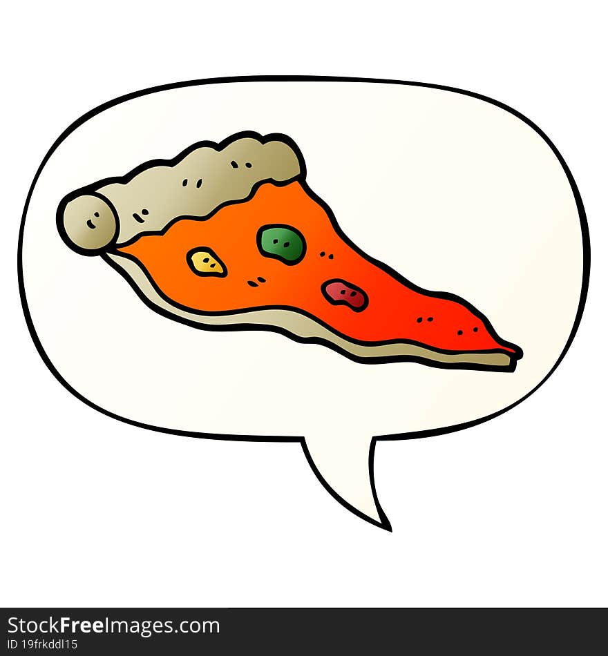 Cartoon Pizza And Speech Bubble In Smooth Gradient Style