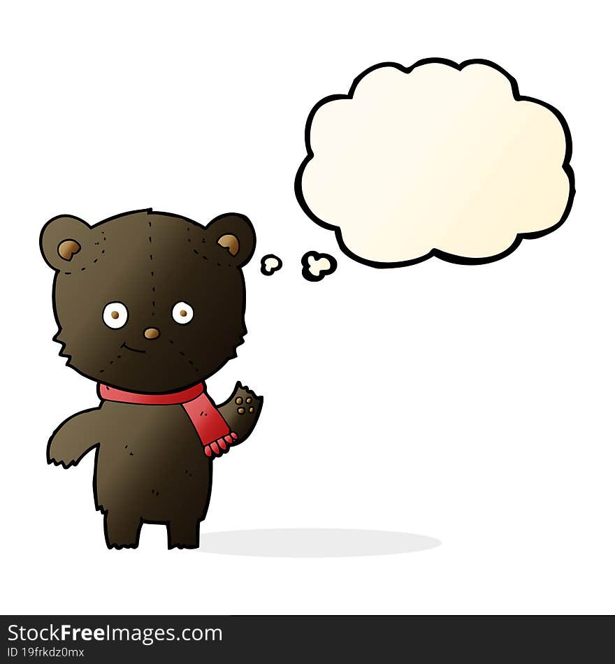 cartoon black bear waving with thought bubble