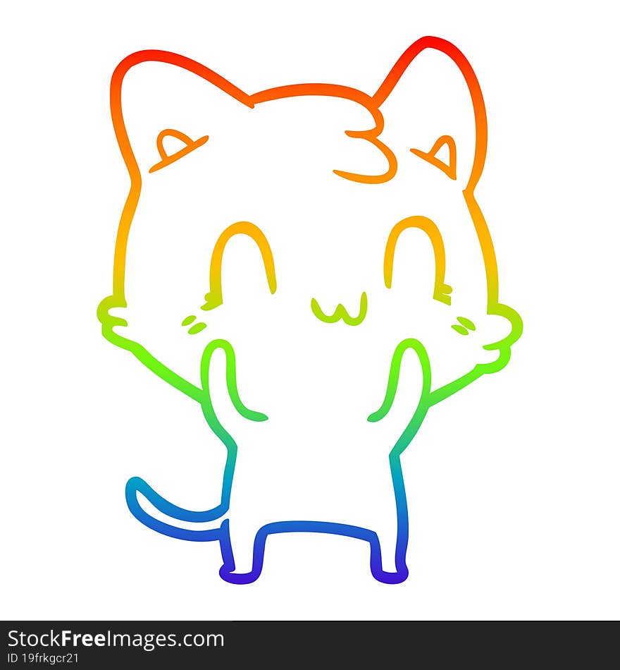 rainbow gradient line drawing of a cartoon happy cat