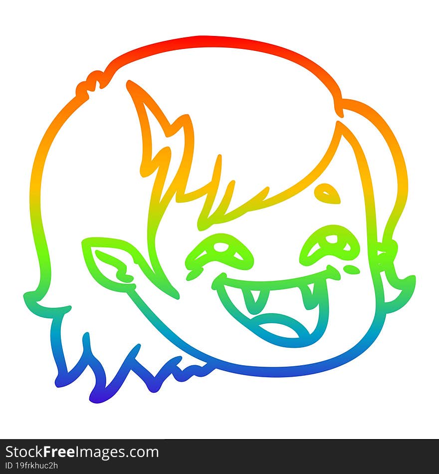 rainbow gradient line drawing cartoon vampire girl face