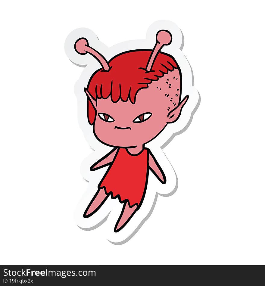 sticker of a cute cartoon alien girl