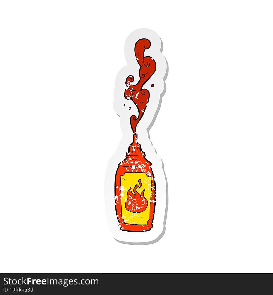 retro distressed sticker of a cartoon hot sauce