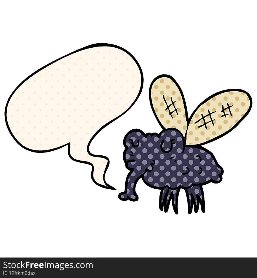 cartoon fly with speech bubble in comic book style