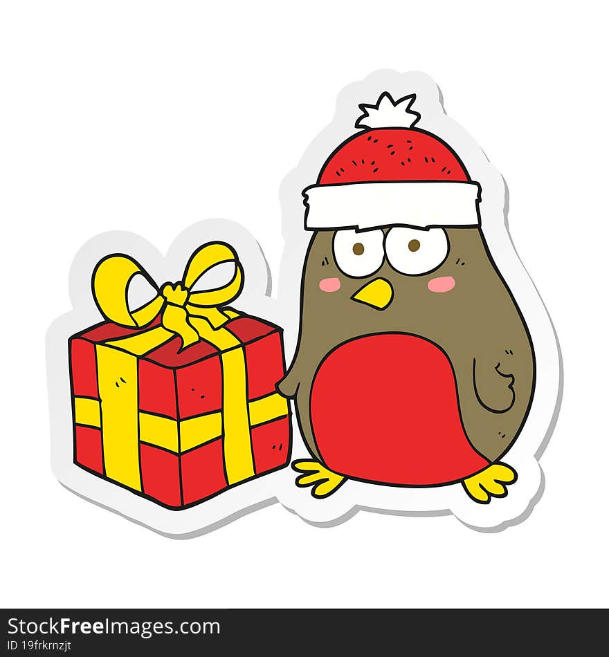 sticker of a cartoon christmas robin