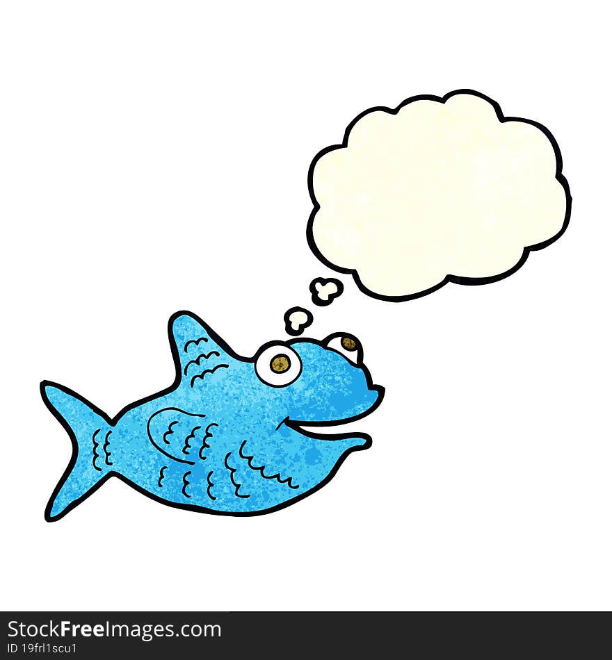 cartoon happy fish with thought bubble