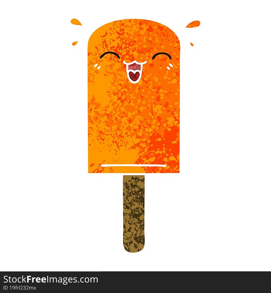 retro illustration style quirky cartoon orange ice lolly. retro illustration style quirky cartoon orange ice lolly