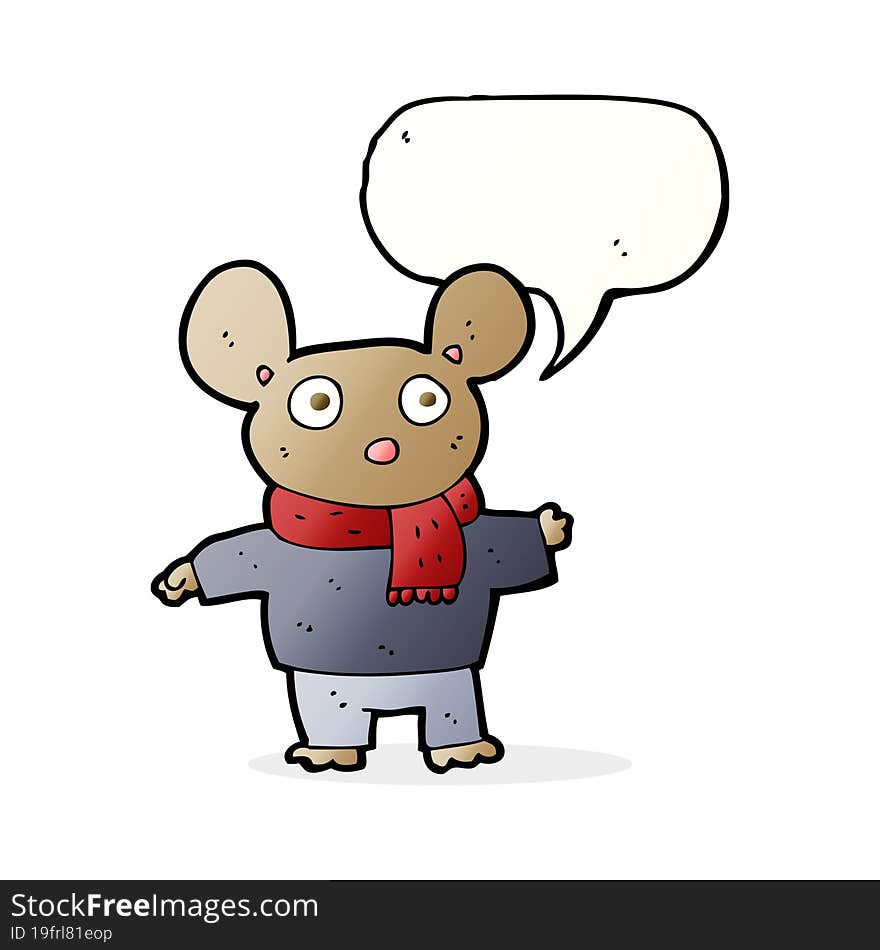 cartoon mouse in clothes with speech bubble