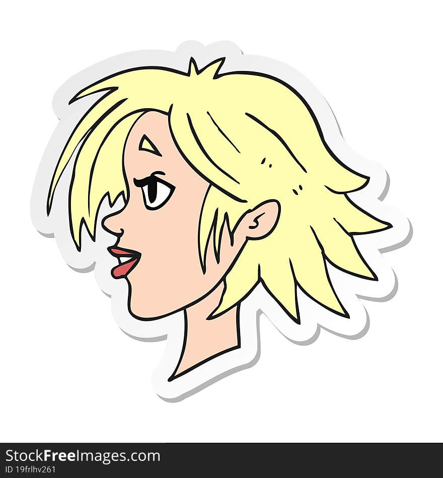 Sticker Of A Cartoon Happy Female Face