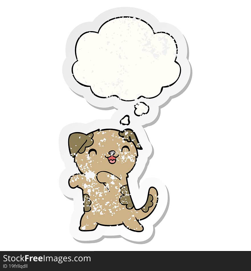 Cute Cartoon Puppy And Thought Bubble As A Distressed Worn Sticker