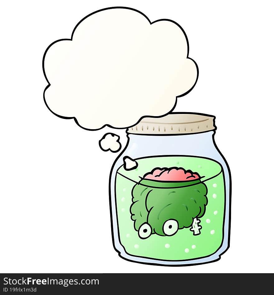 Cartoon Spooky Brain In Jar And Thought Bubble In Smooth Gradient Style