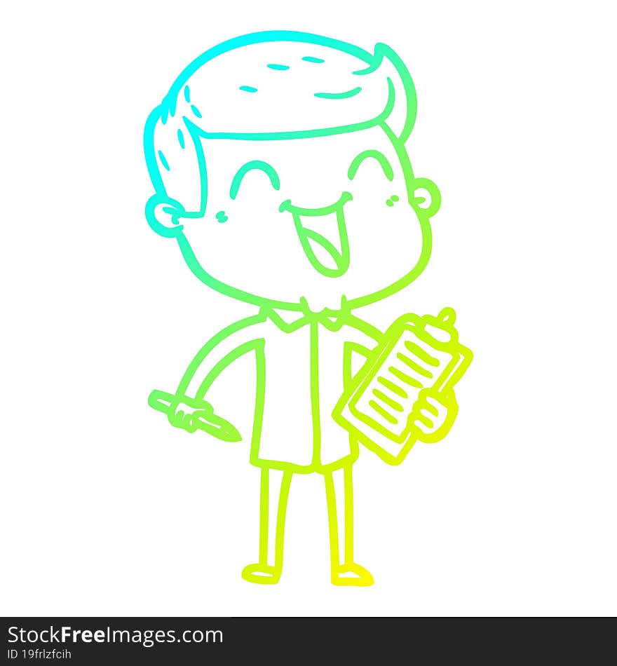 cold gradient line drawing of a cartoon happy man