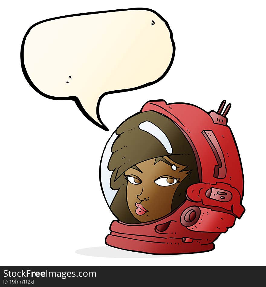 cartoon female astronaut with speech bubble