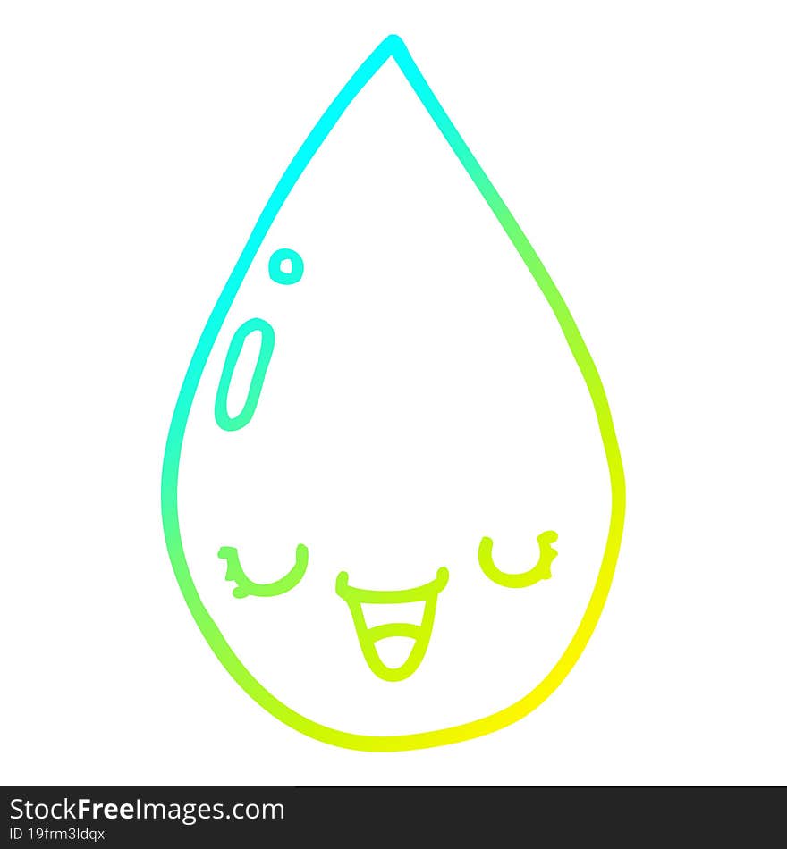 cold gradient line drawing of a cartoon raindrop