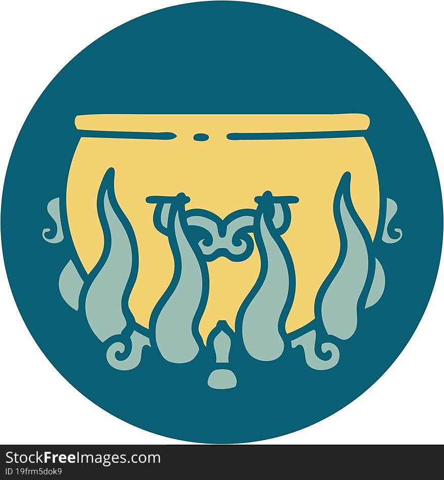 tattoo style icon of lit cauldron