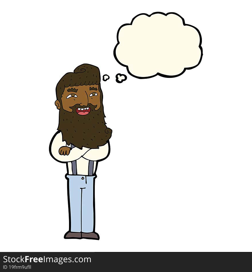 cartoon happy man with beard with thought bubble