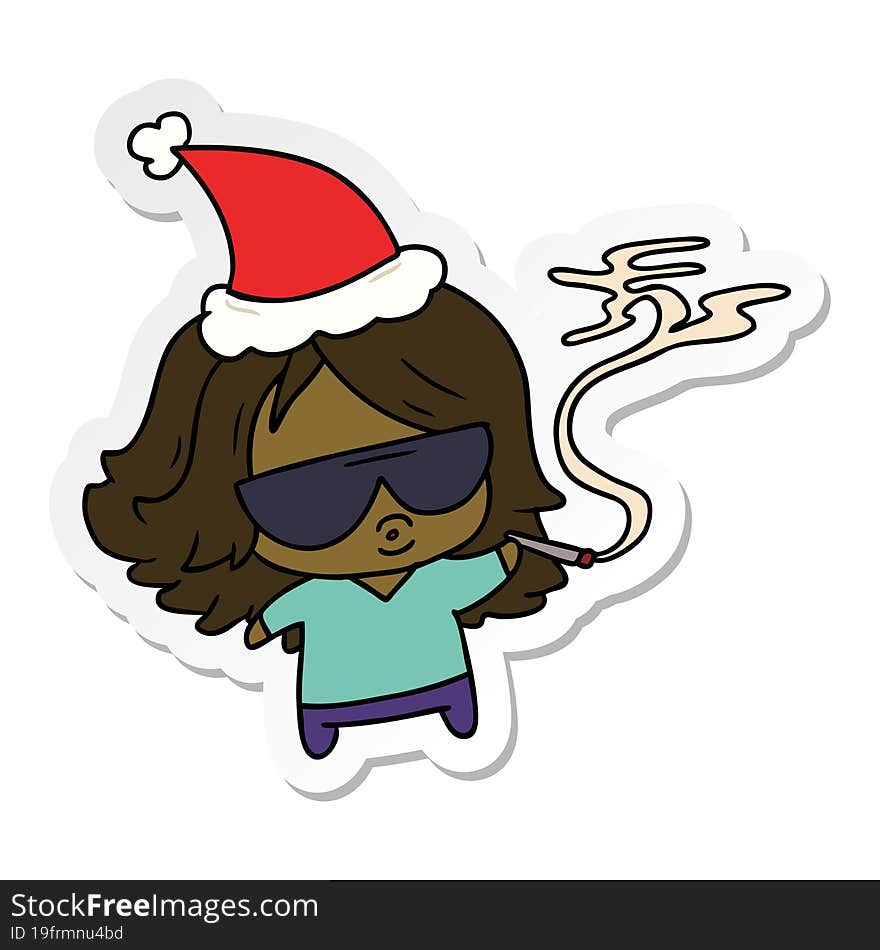 hand drawn christmas sticker cartoon of kawaii girl