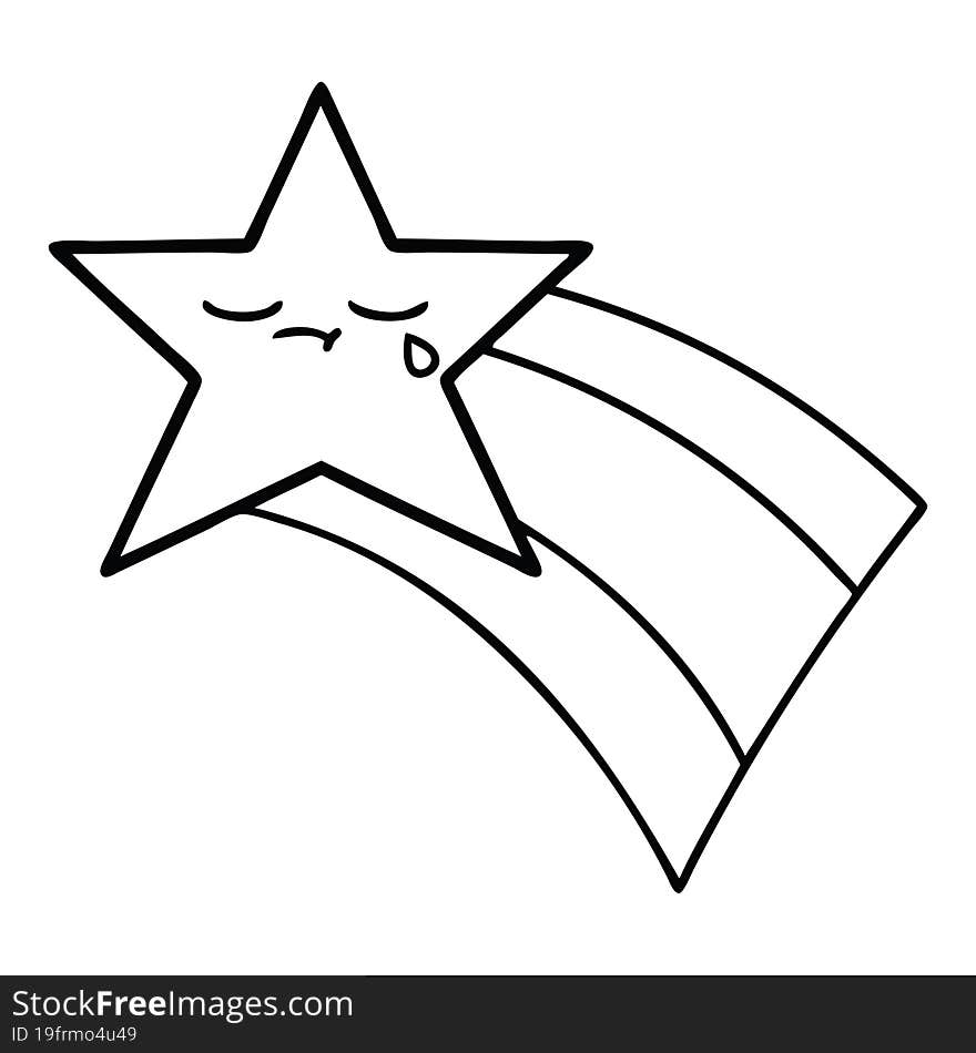 line drawing cartoon of a shooting rainbow star