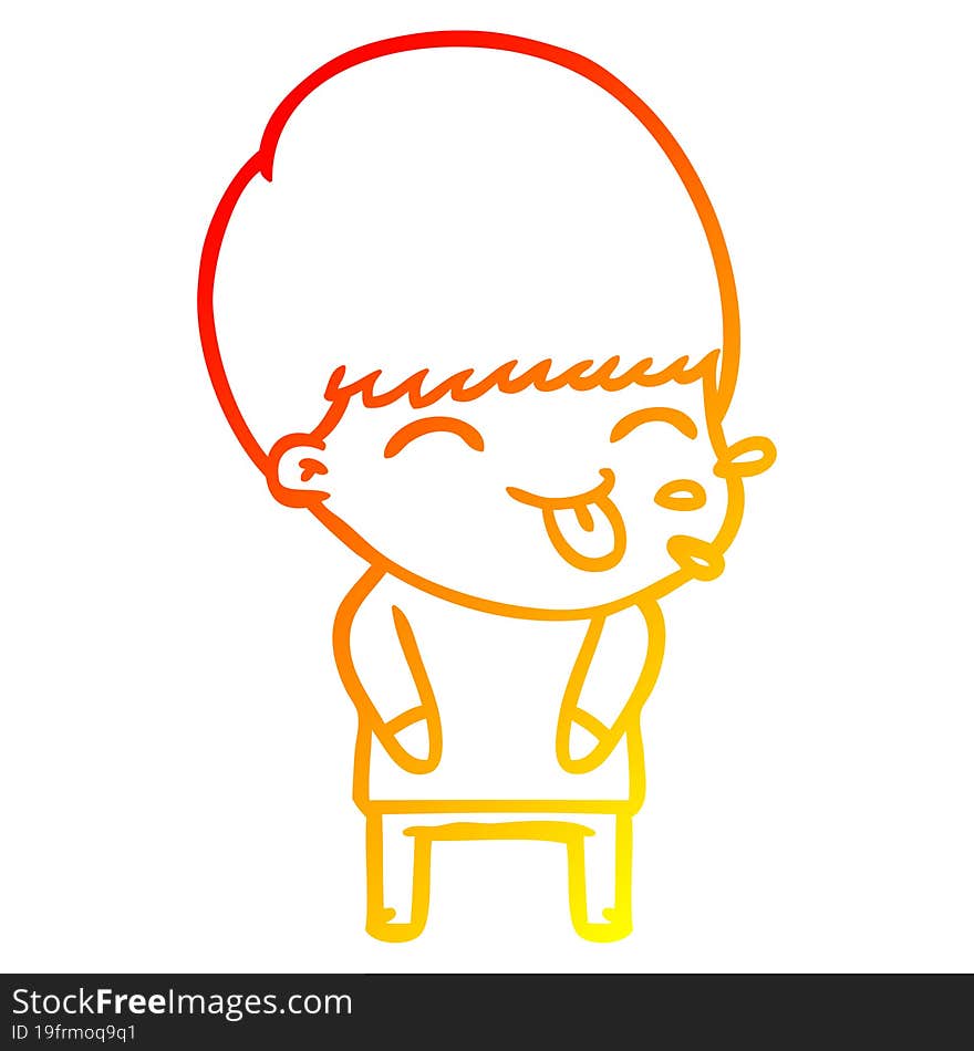 warm gradient line drawing cartoon boy sticking out tongue