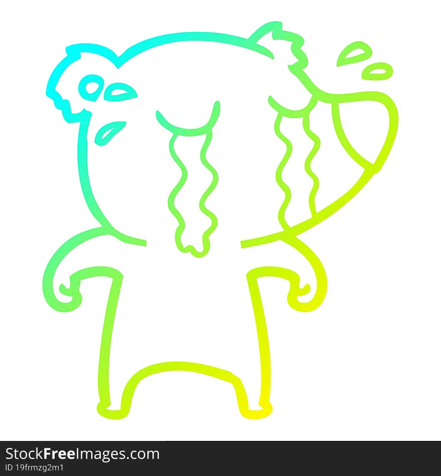 cold gradient line drawing cartoon crying bear