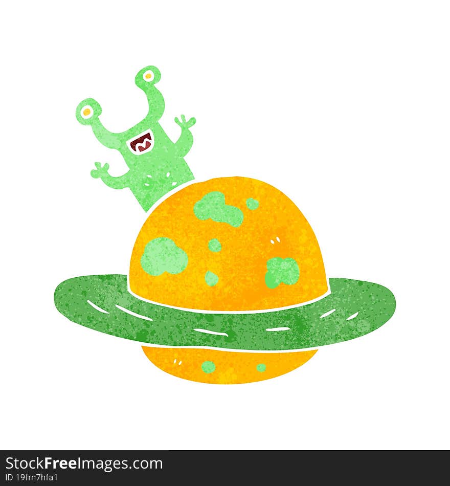 freehand retro cartoon alien planet