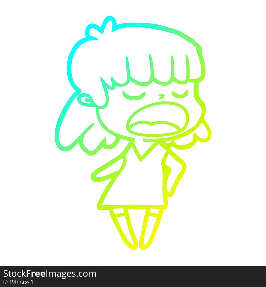 cold gradient line drawing cartoon woman talking loudly