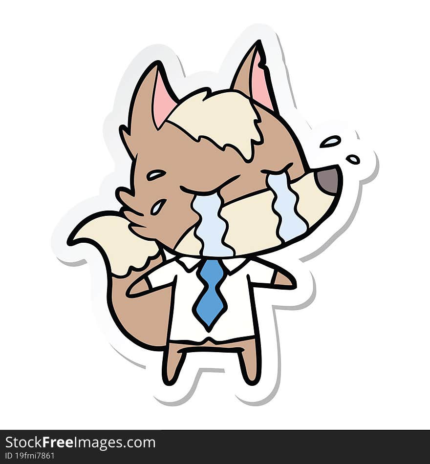 sticker of a cartoon crying wolf wearing work clothes