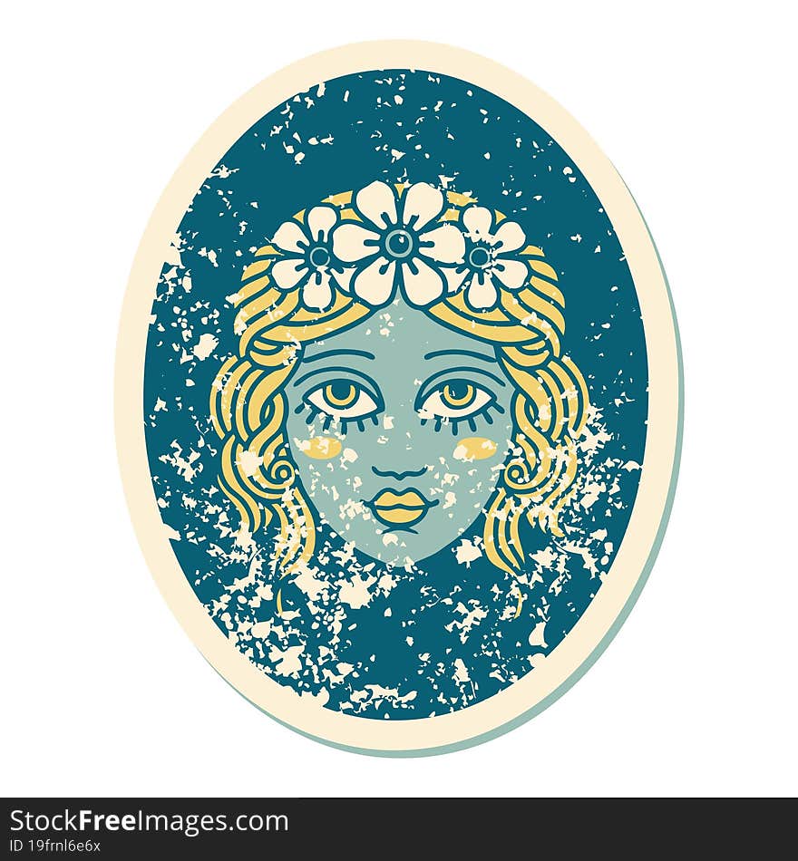 distressed sticker tattoo style icon of a maiden